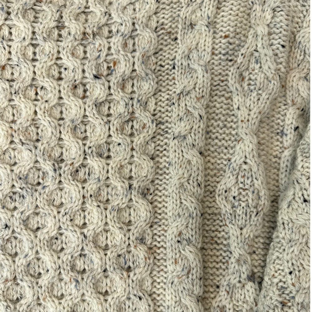 Kerry Traditions Irish Wool Sweater Large Oatmeal Aran Cable Knit Donegal Fleck - Picture 7 of 8